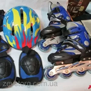 Набор: раздвижные детские ролики + защита + шлем