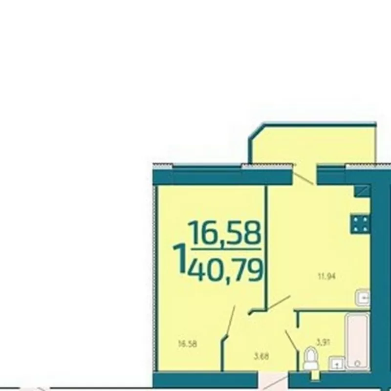 Однокімнатна квартира,  41 м.кв! Без комісій! (р-н Озерна) 2