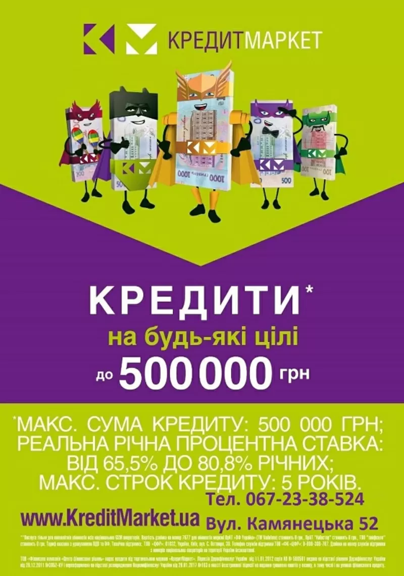 Кредити на будь-які цілі до1000 000 грн