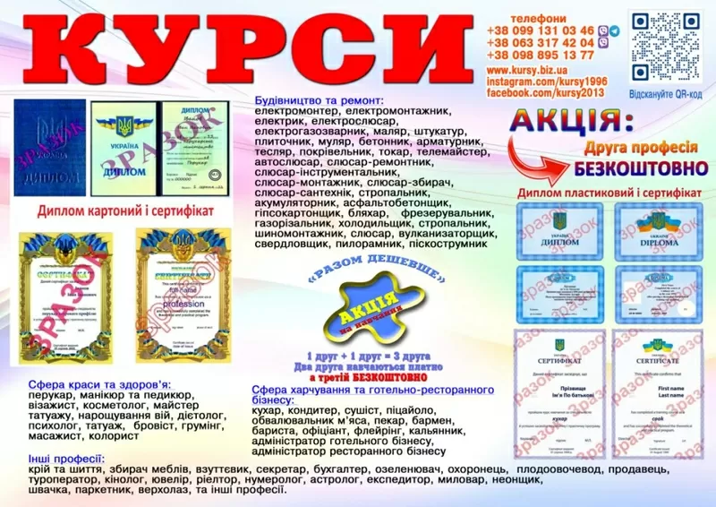 Курси сушист, манікюр, муляр, тесляр. плиточник
